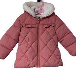 EUC 18-24M Rokka & Rolla Pink Coral Hooded Puffer Toddler Coat w/Faux Fur Lining